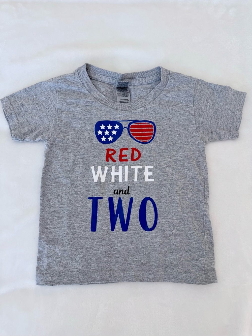 Toddler Red, White & Blue Tee with Wyatt Name on Back (size 3T)